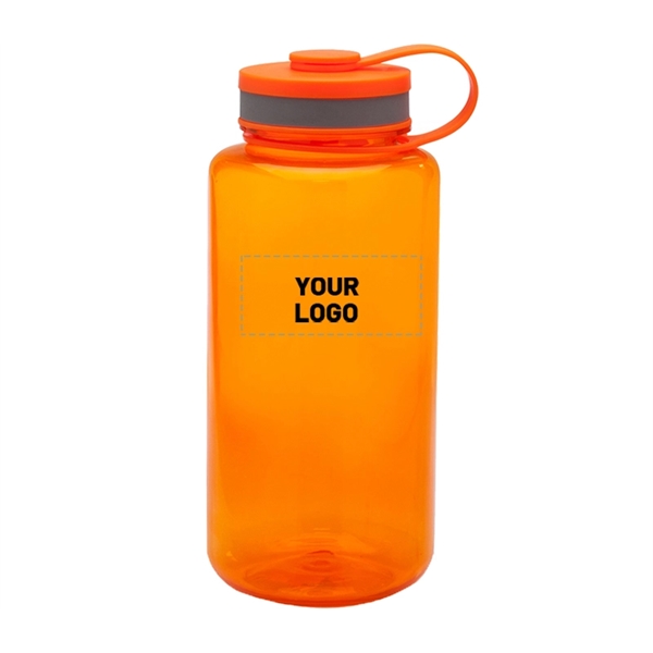 Wide-mouth plastic water bottle with 38 oz. capacity with 1c1p silkscreen... from ASI 37218 Athena Promo (tm)