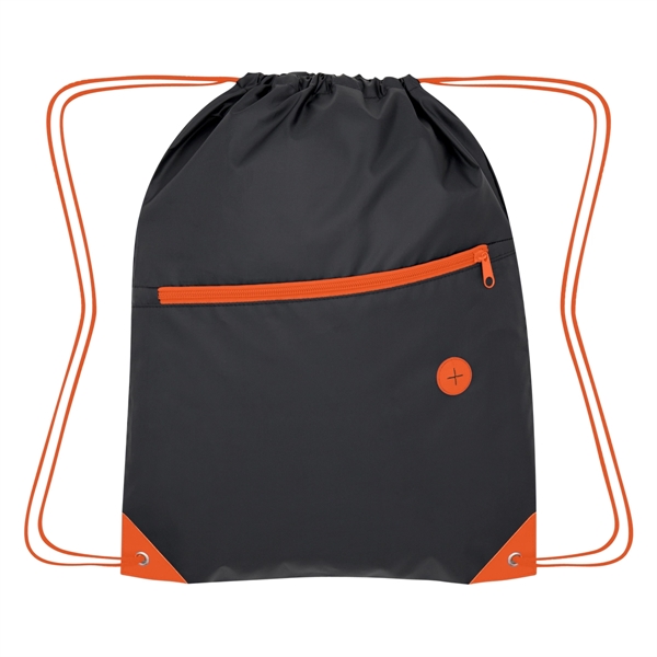 Drawstring bag with a large front zippered pocket and a built-in... from ASI 61125 Hit Promotional Products / Hit®