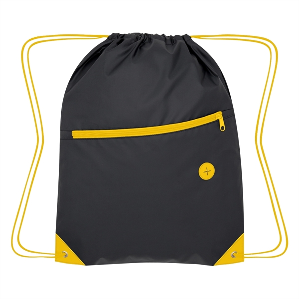 Drawstring bag with a large front zippered pocket and a built-in... from ASI 61125 Hit Promotional Products / Hit®