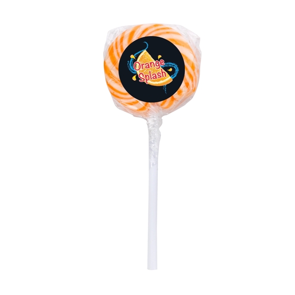Swirl lollipop with round custom label; assorted flavors.... from ASI 61125 Hit Promotional Products / Hit®