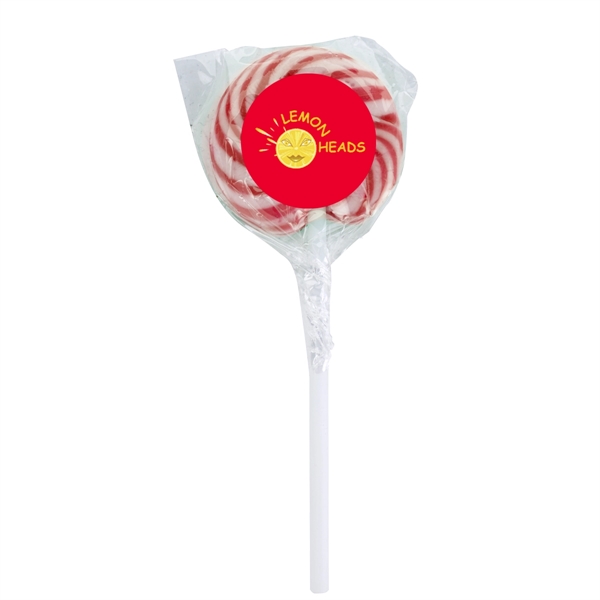 Swirl lollipop with round custom label; assorted flavors.... from ASI 61125 Hit Promotional Products / Hit®