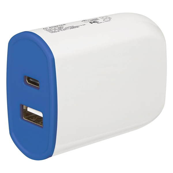 Wall adapter with folding prongs, a USB and Type-C output, and... from ASI 61125 Hit Promotional Products / Hit®