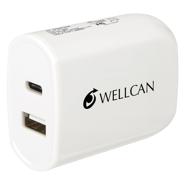 Wall adapter with folding prongs, a USB and Type-C output, and... from ASI 61125 Hit Promotional Products / Hit®