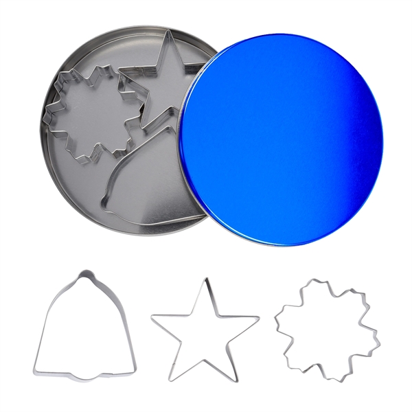 Tin travel case with bell, snowflake and star cookie cutter shapes... from ASI 61125 Hit Promotional Products