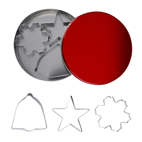 Tin travel case with bell, snowflake and star cookie cutter shapes... from ASI 61125 Hit Promotional Products