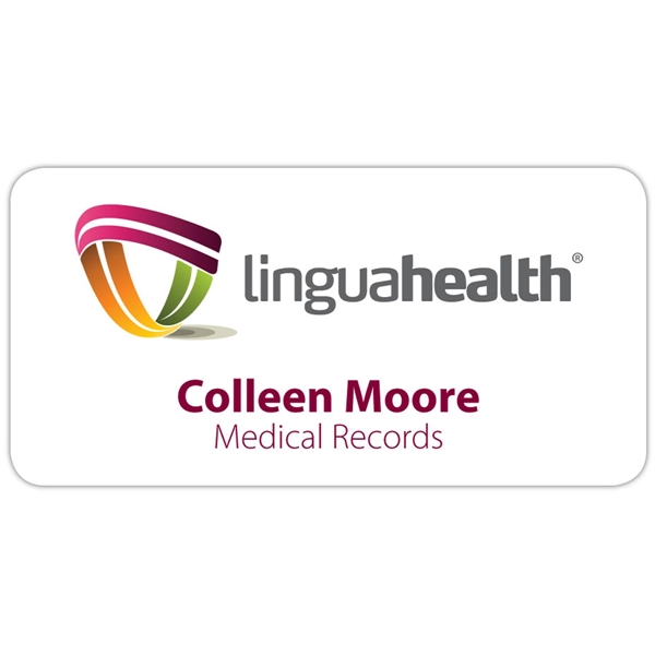 1" x 3" plastic name badge with full-color imprint and jewelers... from ASI 61966 HPG / Beacon Promotions HPG Gold