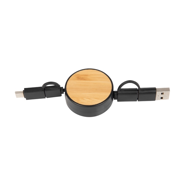 3-In-1 bamboo retractable charging cable for keeping your devices charged and... from ASI 61125 Hit Promotional Products / Hit®