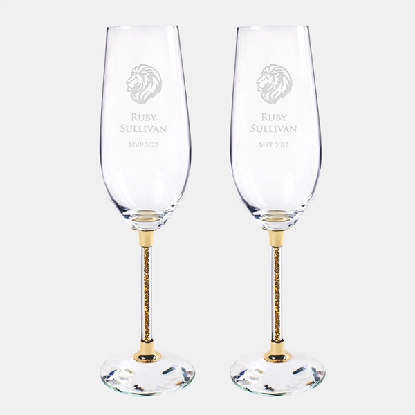 This Gold Wedding Champagne Flute Pair is made with gold Swarovski... from ASI 47791 Best Deal Awards