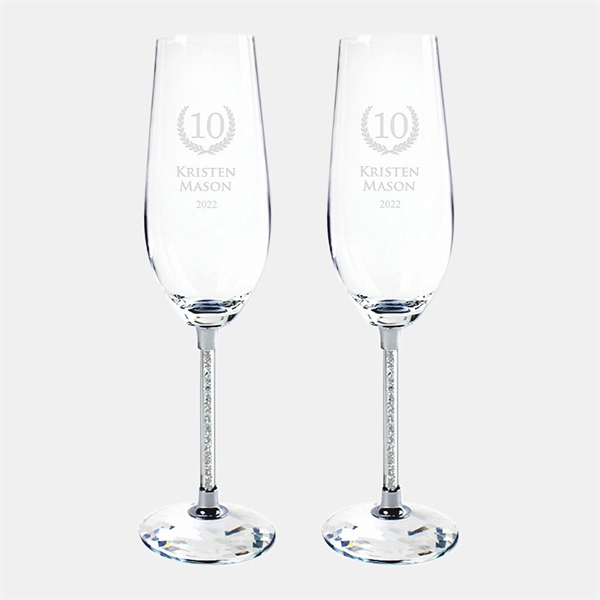 This Silver Wedding Champagne Flute Pair is made with silver Swarovski... from ASI 47791 Best Deal Awards