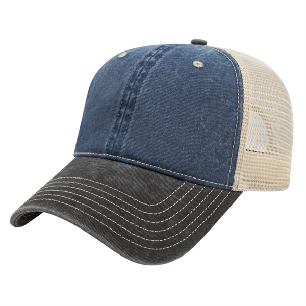 Unstructured washed pigment dyed cotton twill cap with mesh back and... from ASI 43792 Cap America Inc