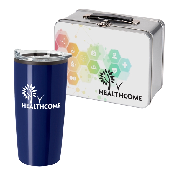 Throwback lunch box with tumbler for taking your meal to work... from ASI 61125 Hit Promotional Products / Hit®