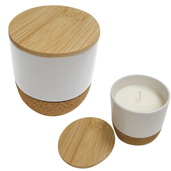 Santal soy wax candle in cylindrical holder with wooden extinguishing lid.... from ASI 61125 Hit Promotional Products / Hit®
