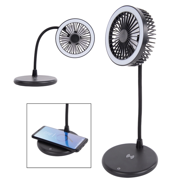Desktop fan with ring light and wireless charger for QI-enabled devices.... from ASI 61125 Hit Promotional Products / Hit®