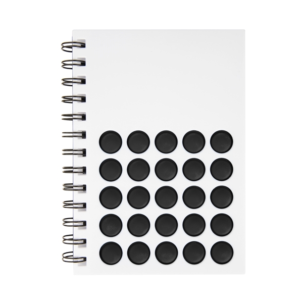 7" x 5.25" 50-page double spiral-bound notebook with silicone PushPop fidget... from ASI 61125 Hit Promotional Products / Hit®