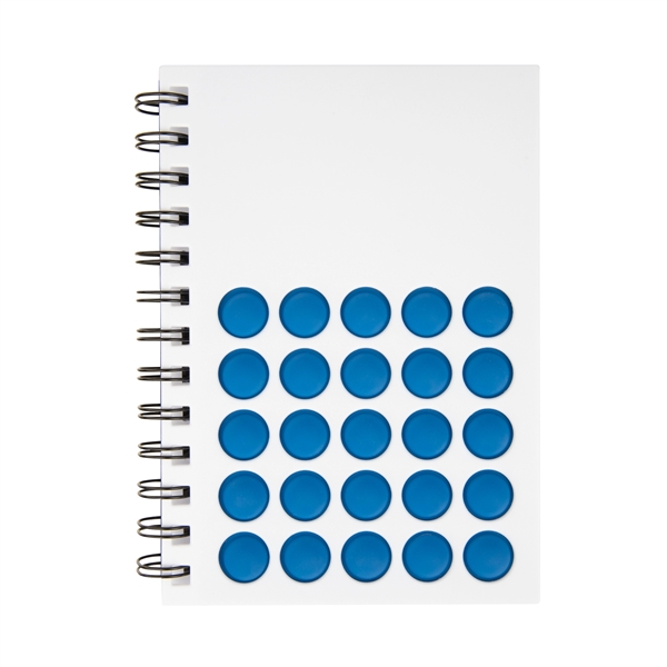 7" x 5.25" 50-page double spiral-bound notebook with silicone PushPop fidget... from ASI 61125 Hit Promotional Products / Hit®