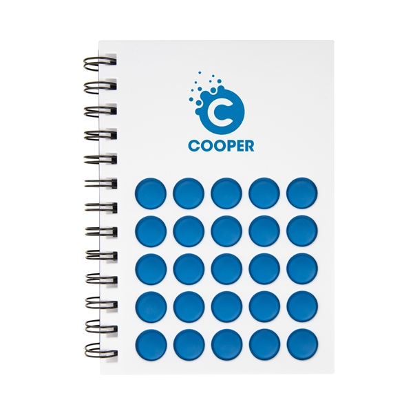 7" x 5.25" 50-page double spiral-bound notebook with silicone PushPop fidget... from ASI 61125 Hit Promotional Products / Hit®