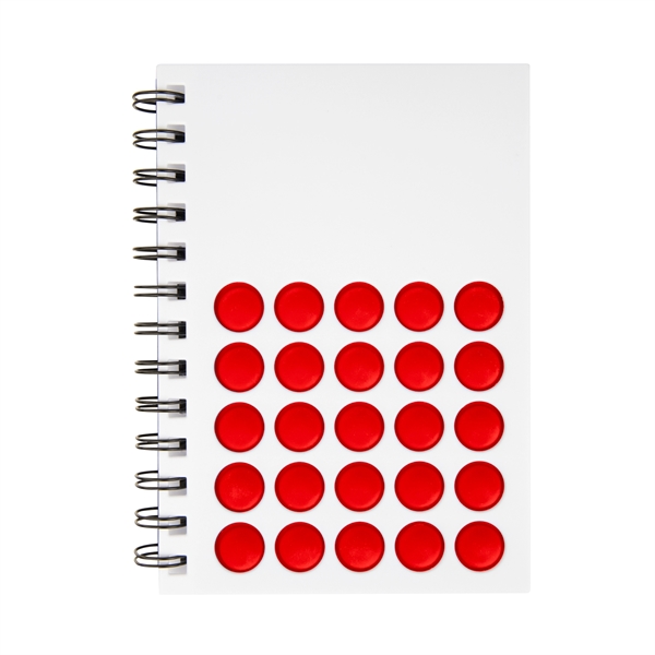 7" x 5.25" 50-page double spiral-bound notebook with silicone PushPop fidget... from ASI 61125 Hit Promotional Products / Hit®