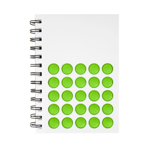 7" x 5.25" 50-page double spiral-bound notebook with silicone PushPop fidget... from ASI 61125 Hit Promotional Products / Hit®