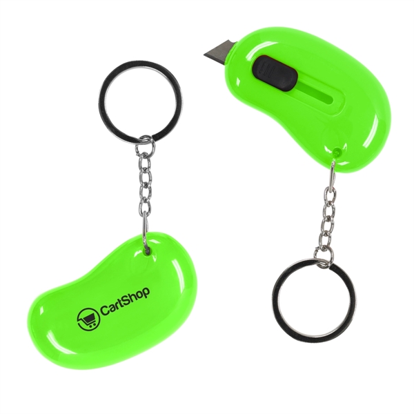 Plastic retractable kidney-shaped carton cutter on metal split ring keychain.... from ASI 61125 Hit Promotional Products / Hit®