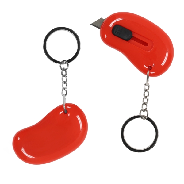 Plastic retractable kidney-shaped carton cutter on metal split ring keychain.... from ASI 61125 Hit Promotional Products / Hit®