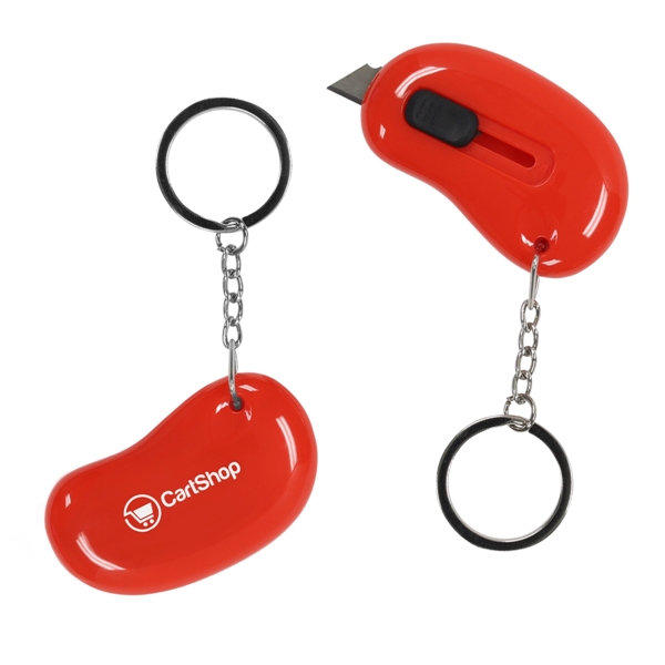 Plastic retractable kidney-shaped carton cutter on metal split ring keychain.... from ASI 61125 Hit Promotional Products / Hit®