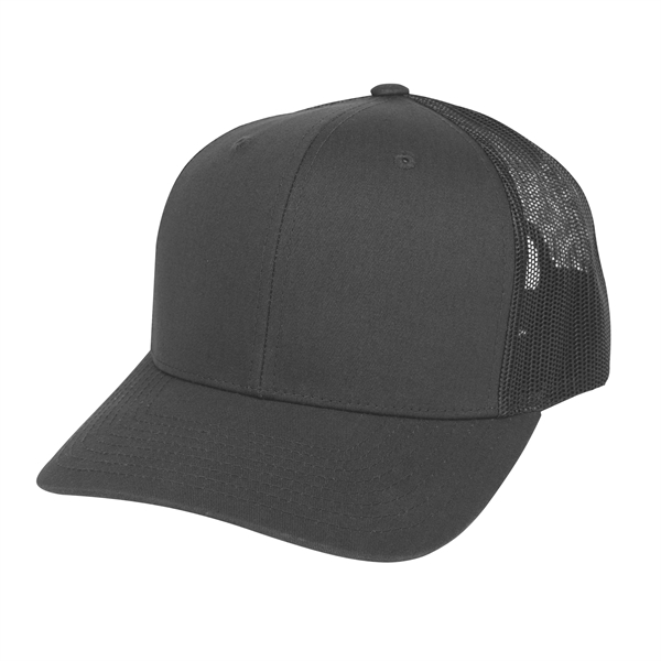 Polyester and cotton trucker cap with six-panel structured design, mesh panels... from ASI 61125 Hit Promotional Products / Hit®