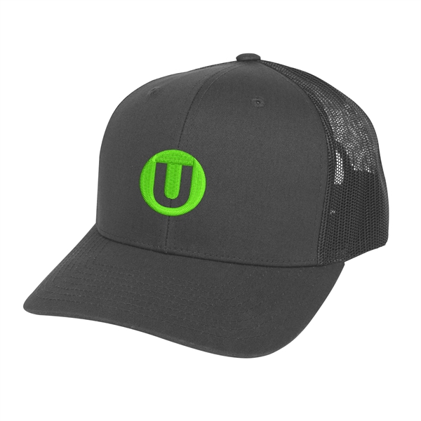 Polyester and cotton trucker cap with six-panel structured design, mesh panels... from ASI 61125 Hit Promotional Products / Hit®