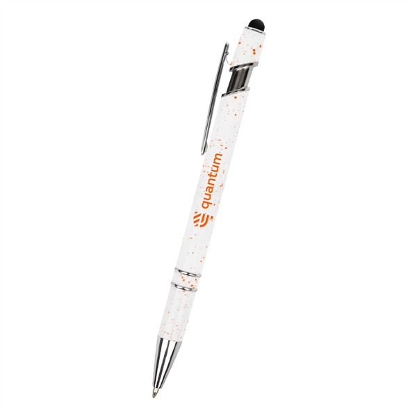 Plunger action pen with white flecked barrel, metal tip and clip... from ASI 61125 Hit Promotional Products / Hit®