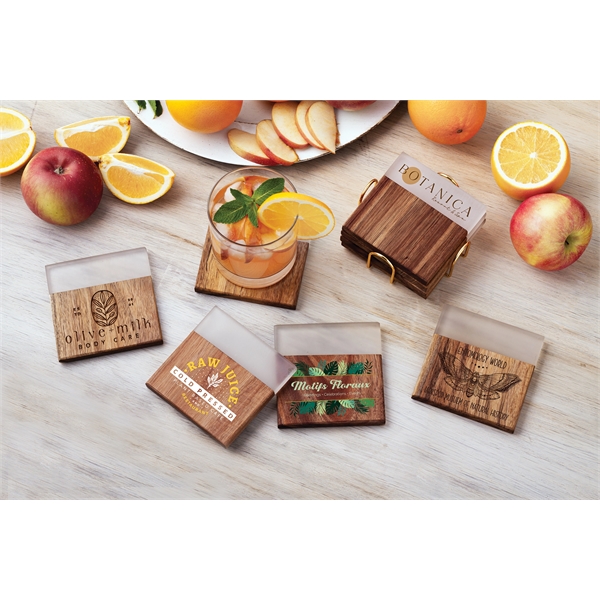 Acacia wood coaster set  of four with resin top and... from ASI 62190 Illini