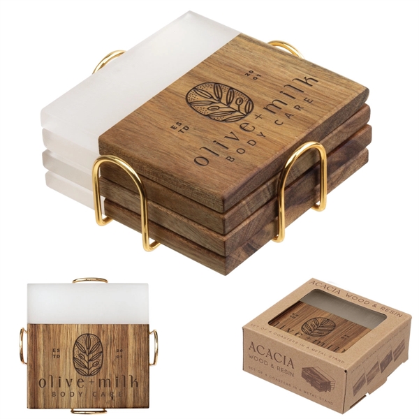 Acacia wood coaster set  of four with resin top and... from ASI 62190 Illini