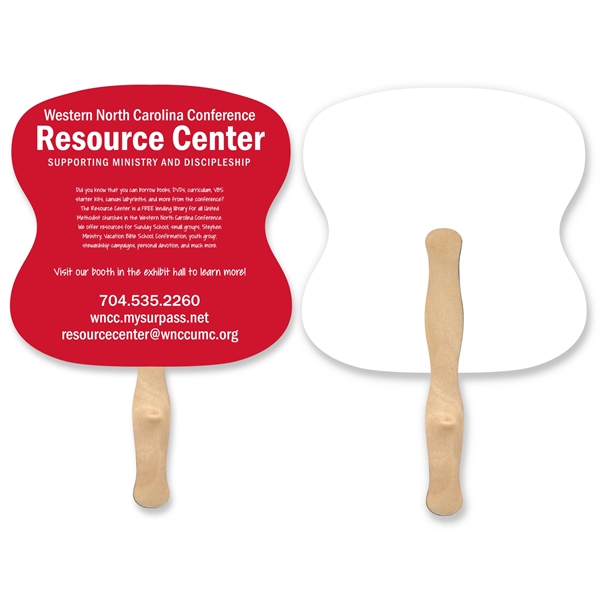 Stock Shape Hourglass handheld fan with wood handle (wood stick) attached... from ASI 93520 Ventura Inc