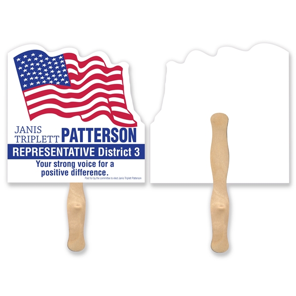 Stock shape Flag hand fan with wood handle ( wood stick)... from ASI 93520 Ventura Inc