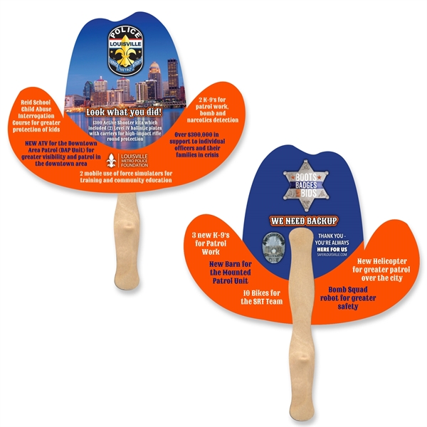 Cowboy hat shaped hand fan with wood handle ( wood stick)... from ASI 93520 Ventura Inc