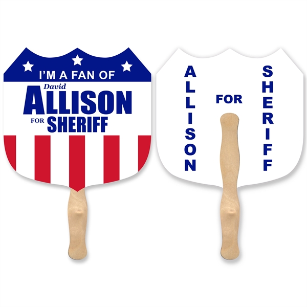 Stock shape Shield hand fan with wood handle ( wood stick)... from ASI 93520 Ventura Inc