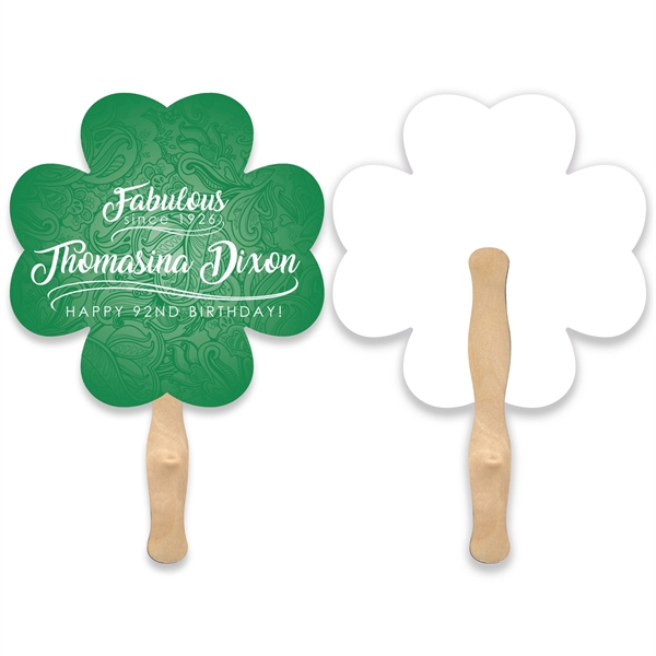 Stock shape Clover hand fan with wood handle ( wood stick)... from ASI 93520 Ventura Inc