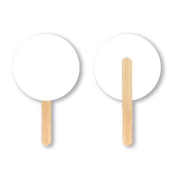 Round mini hand fan with basswood handle attached with adhesive to... from ASI 93520 Ventura Inc
