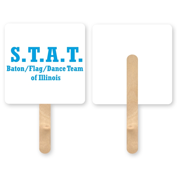 Square mini hand fan with basswood handle attached with adhesive to... from ASI 93520 Ventura Inc