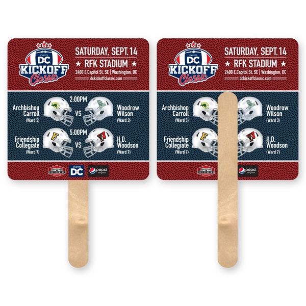 Square mini hand fan with basswood handle attached with adhesive to... from ASI 93520 Ventura Inc