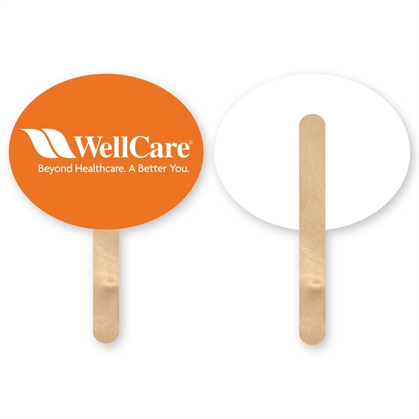 Oval mini hand fan with basswood handle attached with adhesive to... from ASI 93520 Ventura Inc