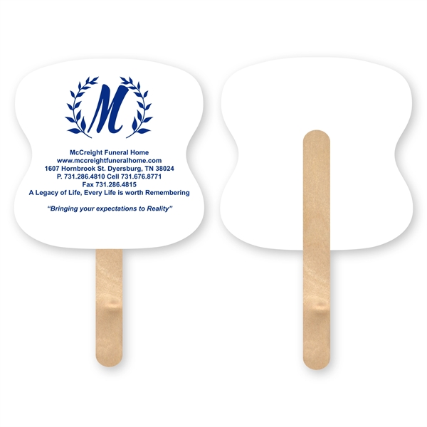 Hourglass mini hand fan with basswood handle attached with adhesive to... from ASI 93520 Ventura Inc