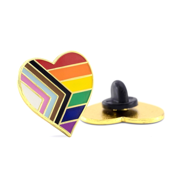 1" heart-shaped enamel pin with LGBTQ flag design and pinback.... from ASI 52263 EMT
