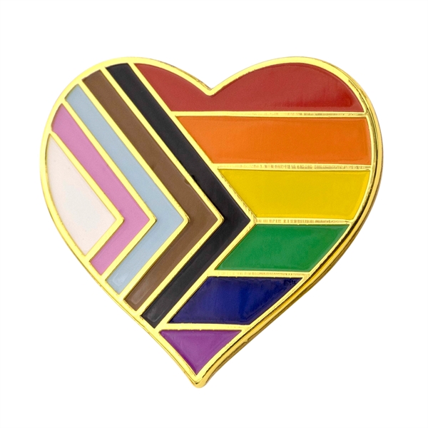 1" heart-shaped enamel pin with LGBTQ flag design and pinback.... from ASI 52263 EMT