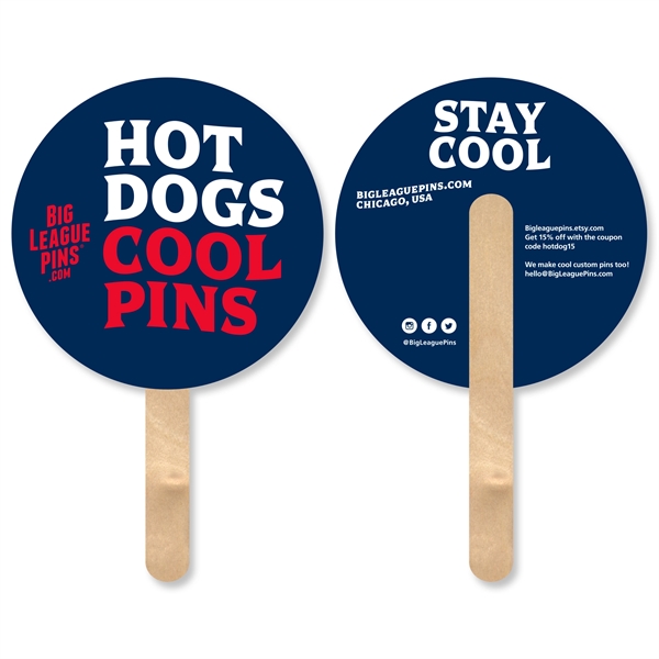 Round mini hand fan with basswood handle attached with adhesive to... from ASI 93520 Ventura Inc