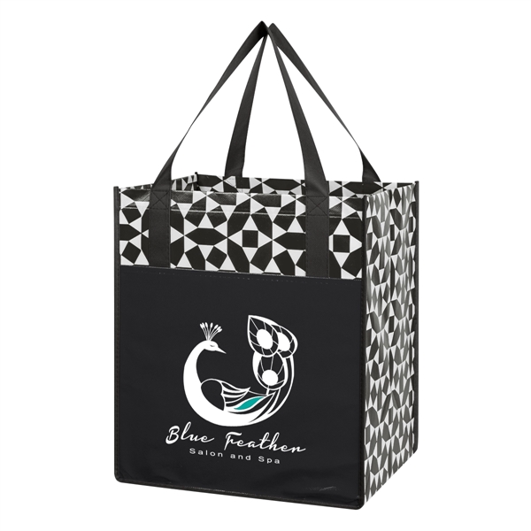 Shopping tote with a geometric pattern mad of nonwoven polypropylene that... from ASI 61125 Hit Promotional Products / Hit®