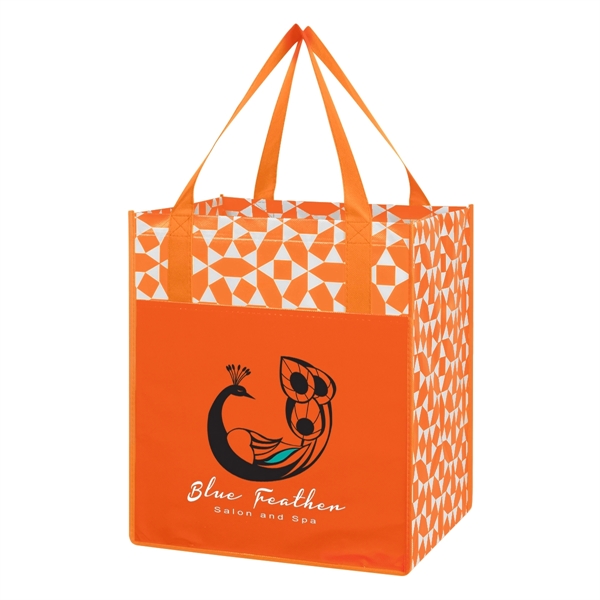 Shopping tote with a geometric pattern mad of nonwoven polypropylene that... from ASI 61125 Hit Promotional Products / Hit®
