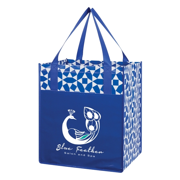 Shopping tote with a geometric pattern mad of nonwoven polypropylene that... from ASI 61125 Hit Promotional Products / Hit®