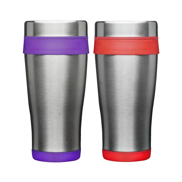 Stainless steel tumbler with plastic lid with 16 oz. capacity plus... from ASI 37218 Athena Promo (tm)