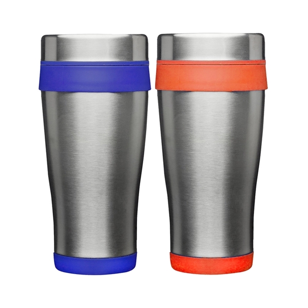 Stainless steel tumbler with plastic lid with 16 oz. capacity plus... from ASI 37218 Athena Promo (tm)