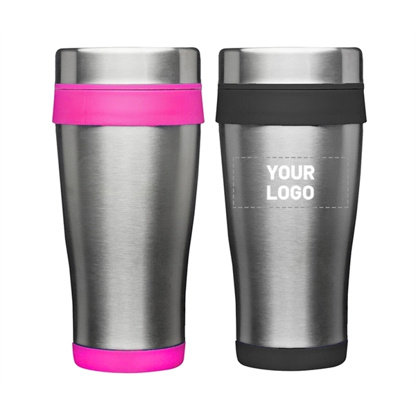 Stainless steel tumbler with plastic lid with 16 oz. capacity plus... from ASI 37218 Athena Promo (tm)