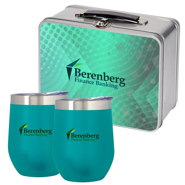 Wine kit with classic style lunchbox with clamp closure and pair... from ASI 61125 Hit Promotional Products / Hit®